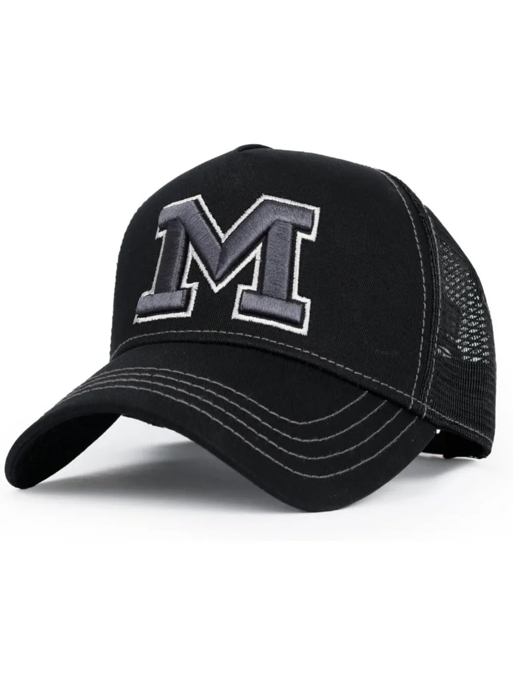 Star Embroidery Black & White Trucker Hat | Cotton Baseball Cap for Stylish Look